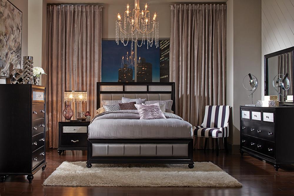 Barzini Black Upholstered Panel Bedroom Set