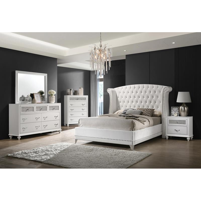 Barzini White 4-Piece Eastern King Upholstered Tufted Bedroom Set