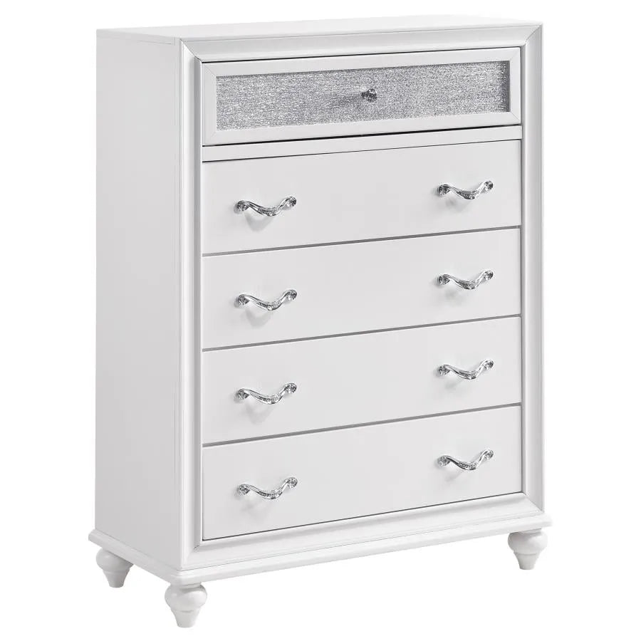 Barzini White 5-Piece Eastern King Upholstered Tufted Bedroom Set by Coaster at Eve Furniture
