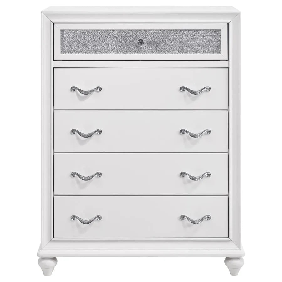 Barzini White 5-Piece Eastern King Upholstered Tufted Bedroom Set by Coaster at Eve Furniture