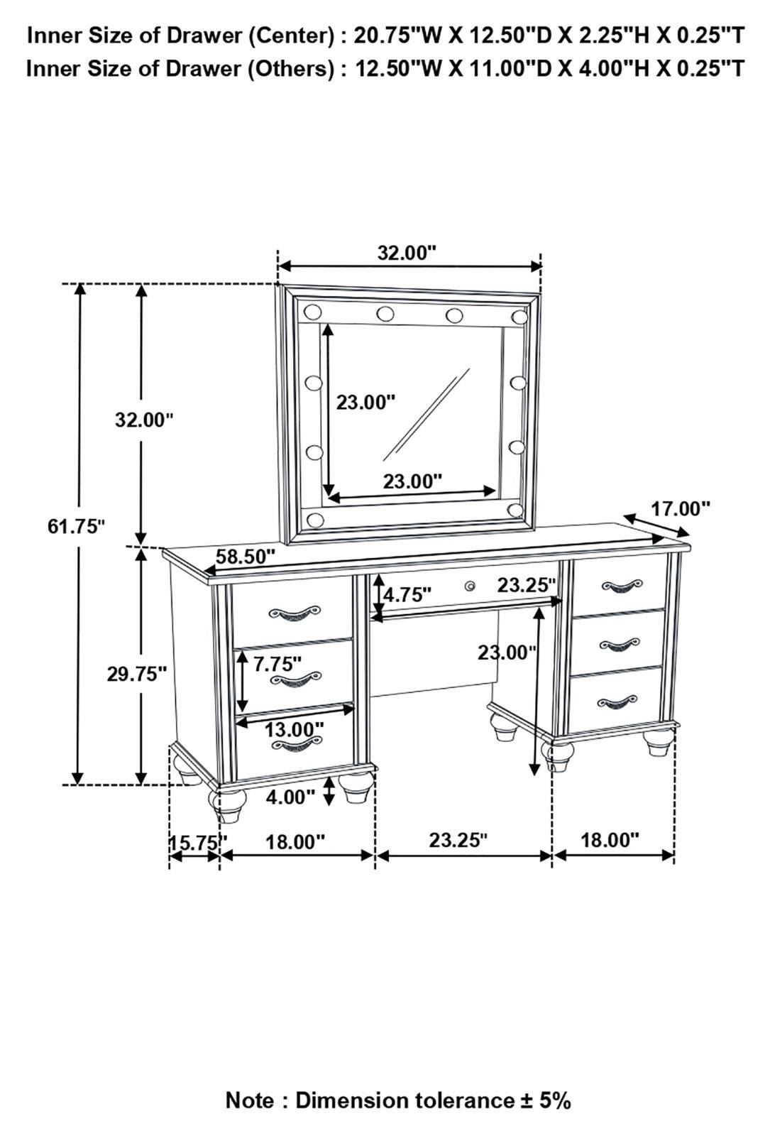 Barzini White 7-Drawer Vanity Desk with Lighted Mirror by Coaster at Eve Furniture