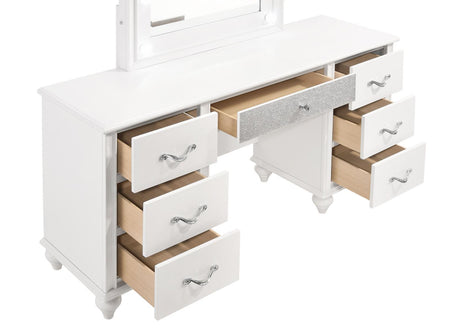 Barzini White 7-Drawer Vanity Desk with Lighted Mirror by Coaster at Eve Furniture