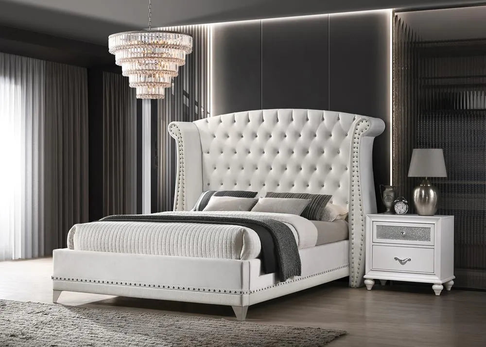 Barzini White Tufted Upholstered Wingback Eastern King Bed by Coaster at Eve Furniture