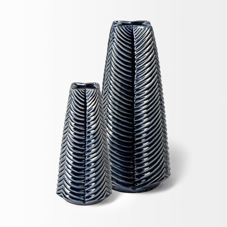 Bashir I Small Dark Navy Gloss Ceramic Vase by Mercana at Eve Furniture