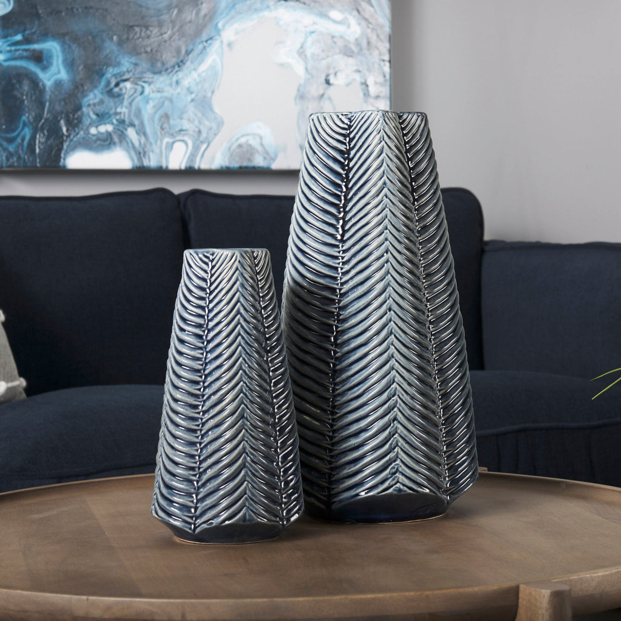 Bashir I Small Dark Navy Gloss Ceramic Vase by Mercana at Eve Furniture