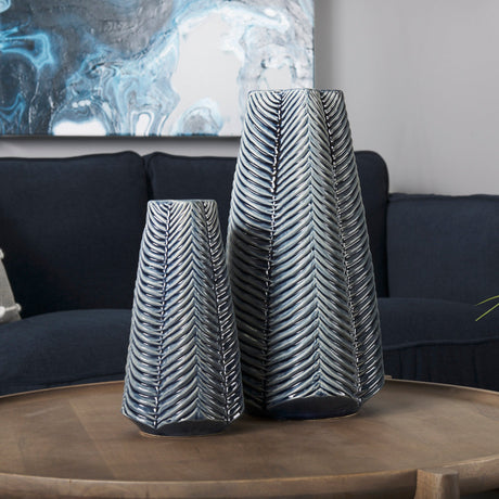 Bashir I Small Dark Navy Gloss Ceramic Vase by Mercana at Eve Furniture