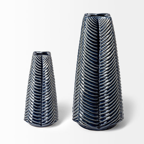 Bashir II Large Dark Navy Gloss Ceramic Vase by Mercana at Eve Furniture