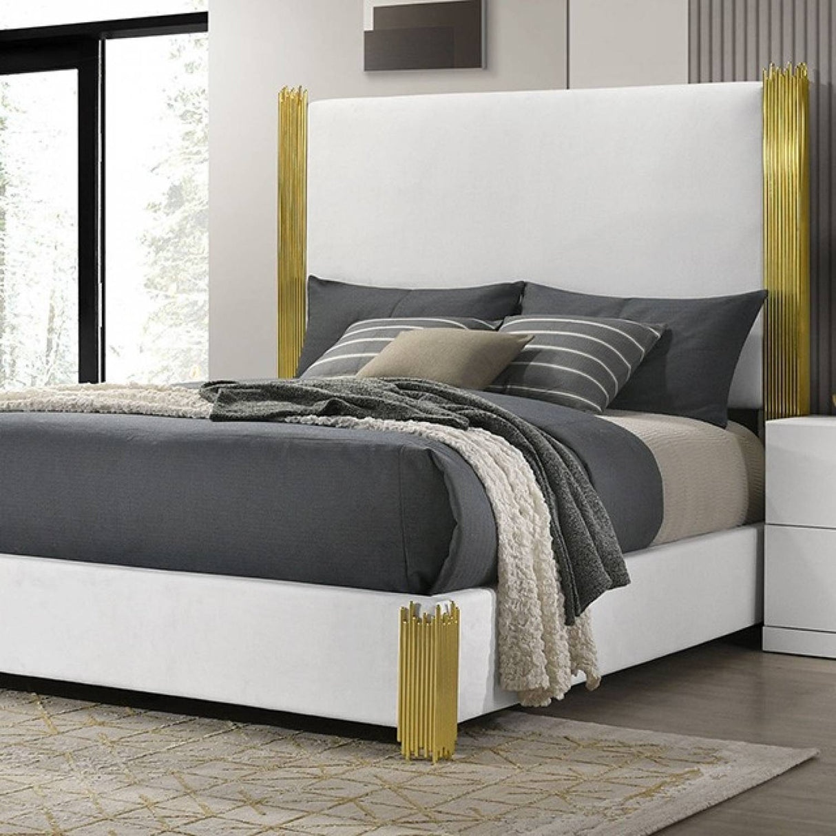 Basildon White/Gold 4-Piece Queen Bedroom Set by Furniture of America at Eve Furniture