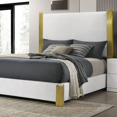 Basildon White/Gold 4-Piece Queen Bedroom Set by Furniture of America at Eve Furniture