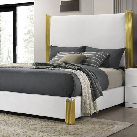 Basildon White/Gold 5-Piece Queen Bedroom Set by Furniture of America at Eve Furniture