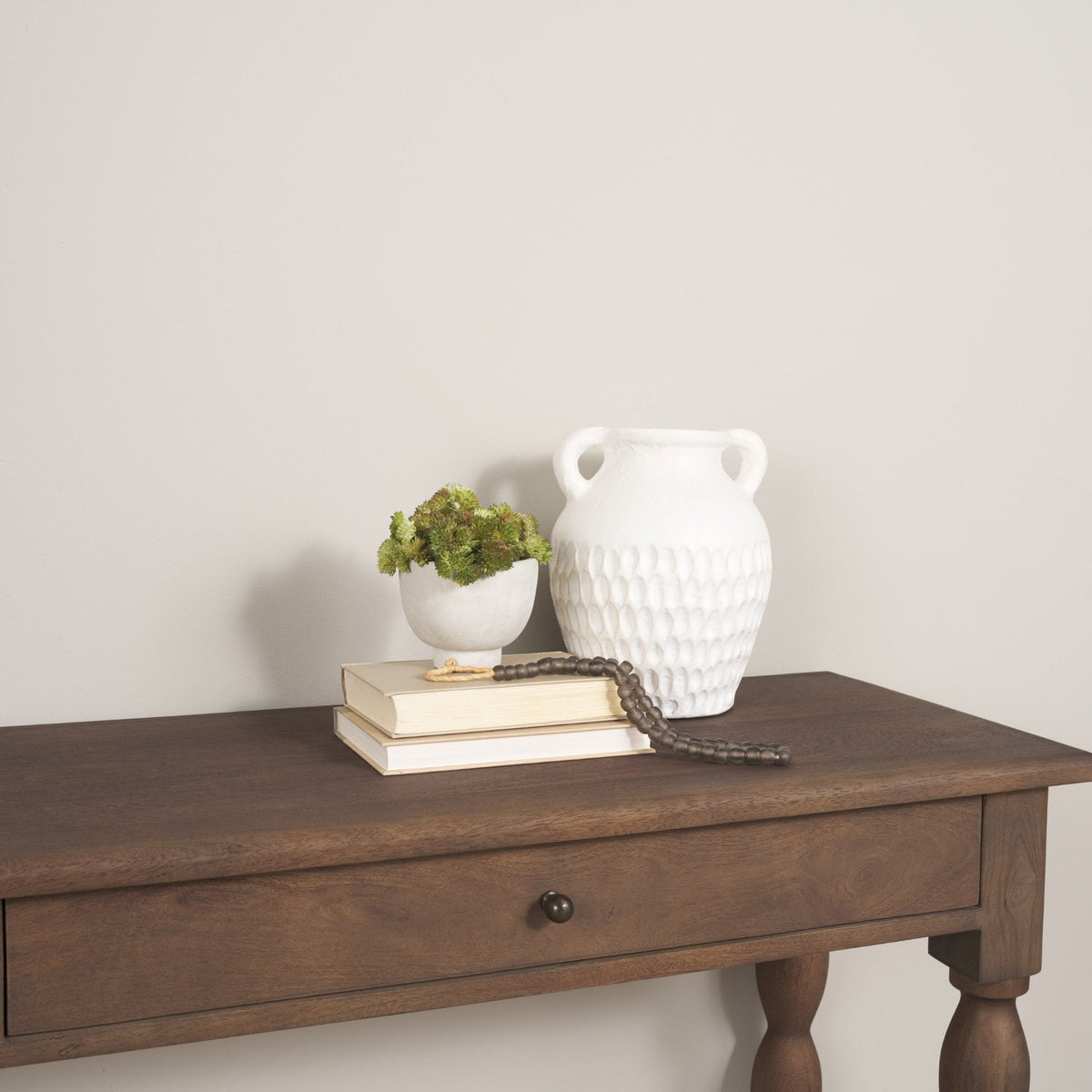 Basma White Scale Textured Ceramic Vase w/ Handles by Mercana at Eve Furniture