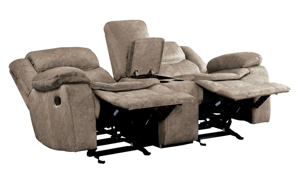 Bastrop Brown Fabric Double Glider Reclining Loveseat with Center Console by Homelegance at Eve Furniture