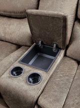 Bastrop Brown Fabric Double Glider Reclining Loveseat with Center Console by Homelegance at Eve Furniture