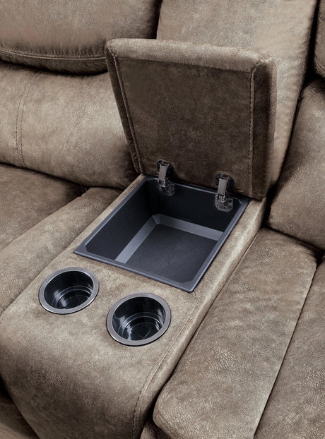 Bastrop Brown Fabric Double Glider Reclining Loveseat with Center Console by Homelegance at Eve Furniture