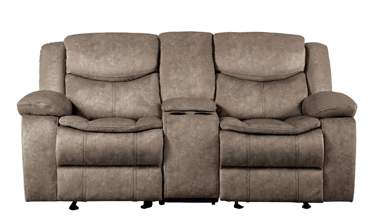 Bastrop Brown Fabric Double Glider Reclining Loveseat with Center Console by Homelegance at Eve Furniture