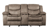 Bastrop Brown Fabric Double Glider Reclining Loveseat with Center Console by Homelegance at Eve Furniture