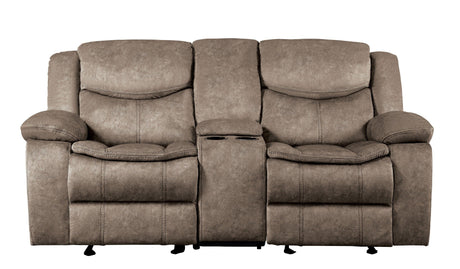 Bastrop Brown Fabric Double Glider Reclining Loveseat with Center Console by Homelegance at Eve Furniture
