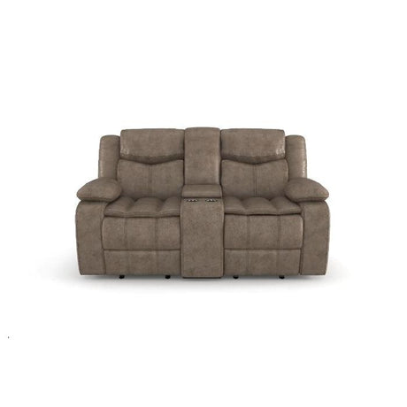 Bastrop Brown Fabric Double Glider Reclining Loveseat with Center Console by Homelegance at Eve Furniture