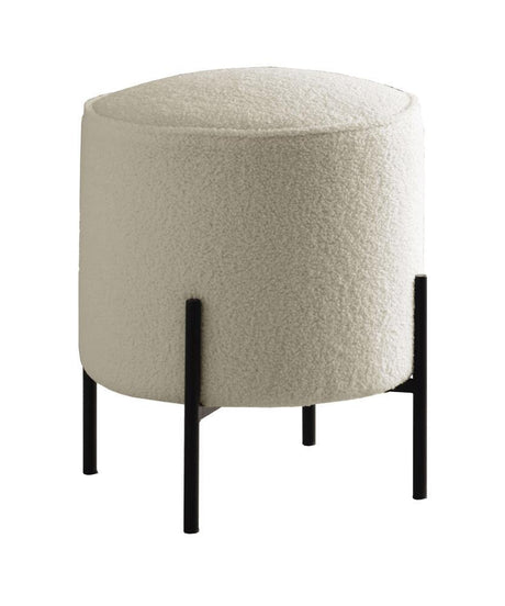 Basye Beige and Matte Black Round Upholstered Ottoman by Coaster at Eve Furniture