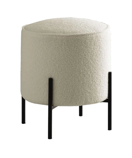 Basye Beige and Matte Black Round Upholstered Ottoman by Coaster at Eve Furniture