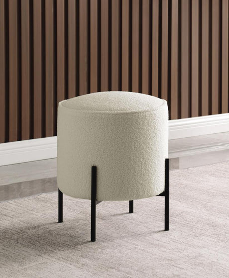 Basye Beige and Matte Black Round Upholstered Ottoman by Coaster at Eve Furniture