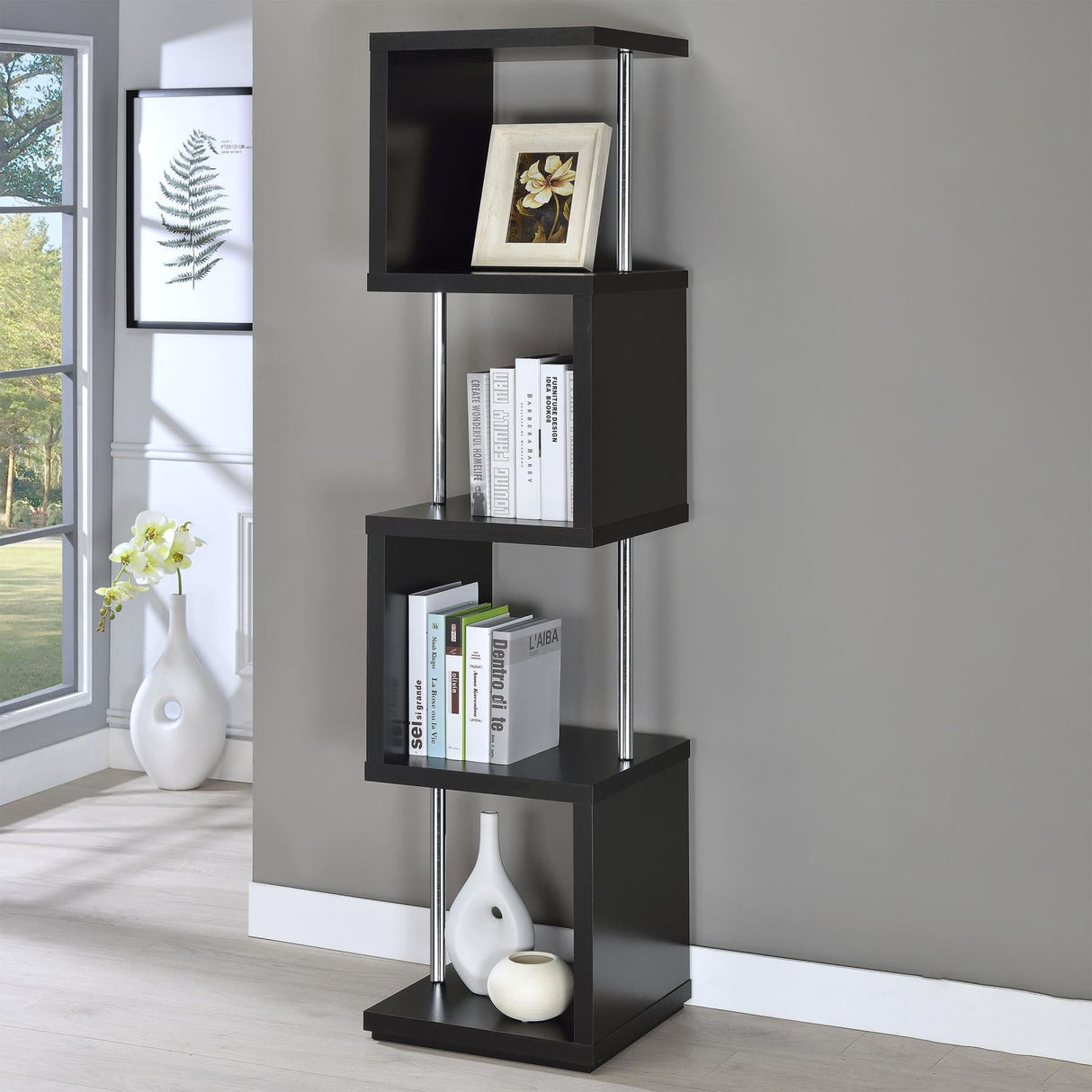 Baxter Black/Chrome 4-Shelf Bookcase