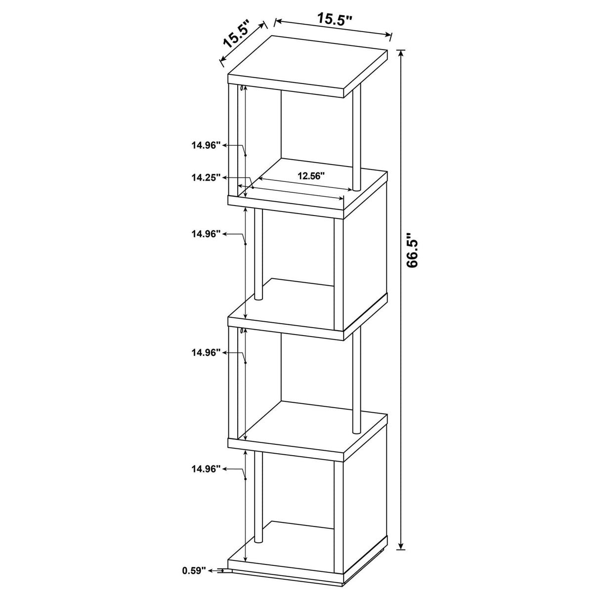 Baxter White/Chrome 4-Shelf Bookcase