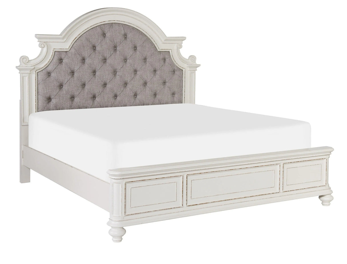 Baylesford Antique White Queen Upholstered Panel Bed by Homelegance at Eve Furniture