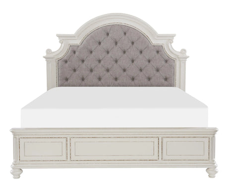 Baylesford Antique White Queen Upholstered Panel Bed by Homelegance at Eve Furniture