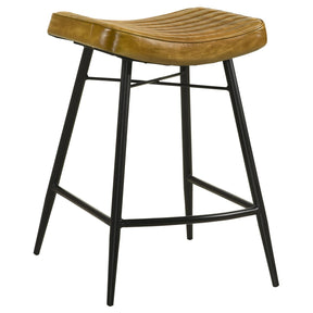 Bayu Leather Camel and Black Upholstered Saddle Seat Backless Counter Height Stool Antique (Set of 2) by Coaster at Eve Furniture