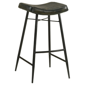 Bayu Leather Espresso and Black Upholstered Saddle Seat Backless Bar Stool Antique (Set of 2) by Coaster at Eve Furniture