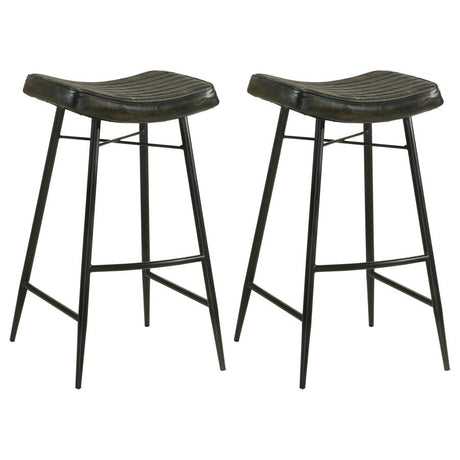 Bayu Leather Espresso and Black Upholstered Saddle Seat Backless Bar Stool Antique (Set of 2) by Coaster at Eve Furniture
