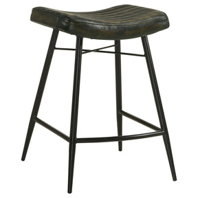 Bayu Leather Espresso and Black Upholstered Saddle Seat Backless Counter Height Stool Antique (Set of 2) by Coaster at Eve Furniture