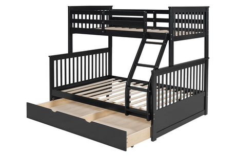 BB22 Twin/Full Bunk Bed w/Twin Trundle Black by Happy Homes at Eve Furniture