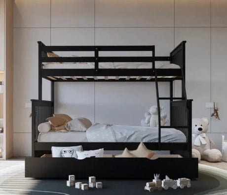 BB22 Twin/Full Bunk Bed w/Twin Trundle Black by Happy Homes at Eve Furniture
