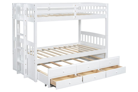 BB41 TWIN/TWIN Bunk Bed w/Twin Trundle + 3 Drawers White