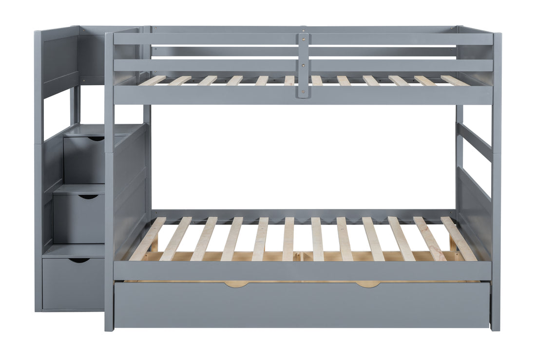 BB53 Full/Full Bunk Bed w/Twin Trundle + Staircase Storage