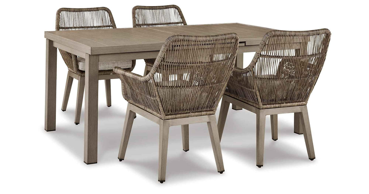 Beach Beige Front Outdoor Dining Table and 4 Chairs by Ashley at Eve Furniture