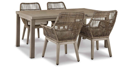 Beach Beige Front Outdoor Dining Table and 4 Chairs by Ashley at Eve Furniture
