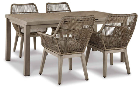 Beach Beige Front Outdoor Dining Table and 4 Chairs by Ashley at Eve Furniture