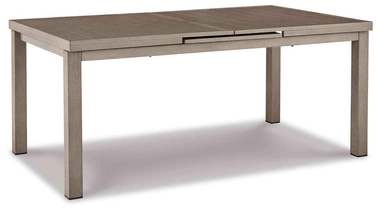 Beach Beige Front Outdoor Dining Table and 6 Chairs by Ashley at Eve Furniture