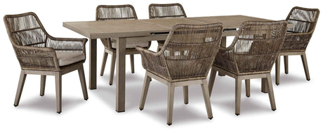 Beach Beige Front Outdoor Dining Table and 6 Chairs by Ashley at Eve Furniture