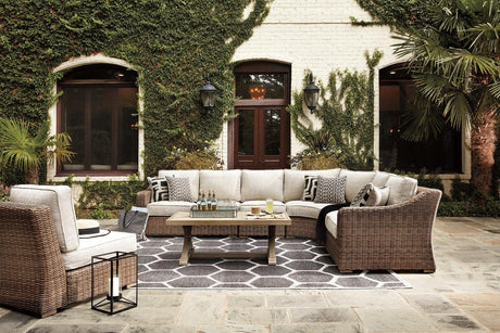 Beachcroft Beige 3-Piece Outdoor Sectional with Coffee Table and 2 End Tables by Ashley at Eve Furniture