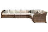 Beachcroft Beige 5-Piece Outdoor Sectional with Coffee Table and 2 End Tables by Ashley at Eve Furniture