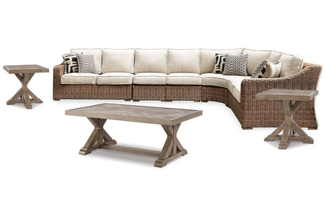 Beachcroft Beige 5-Piece Outdoor Sectional with Coffee Table and 2 End Tables by Ashley at Eve Furniture