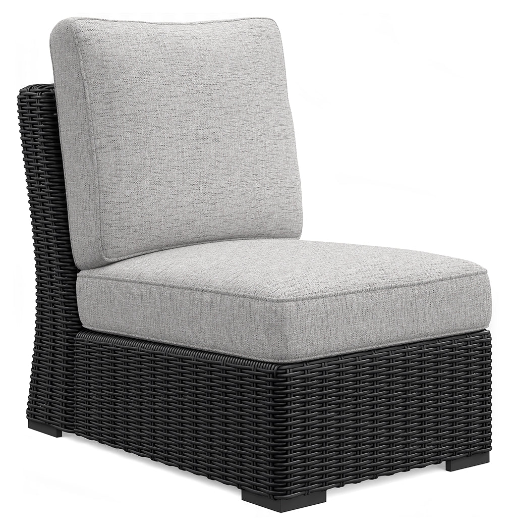 Beachcroft Black/Light Gray Outdoor Armless Chair with Cushion