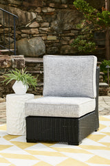 Beachcroft Black/Light Gray Outdoor Armless Chair with Cushion