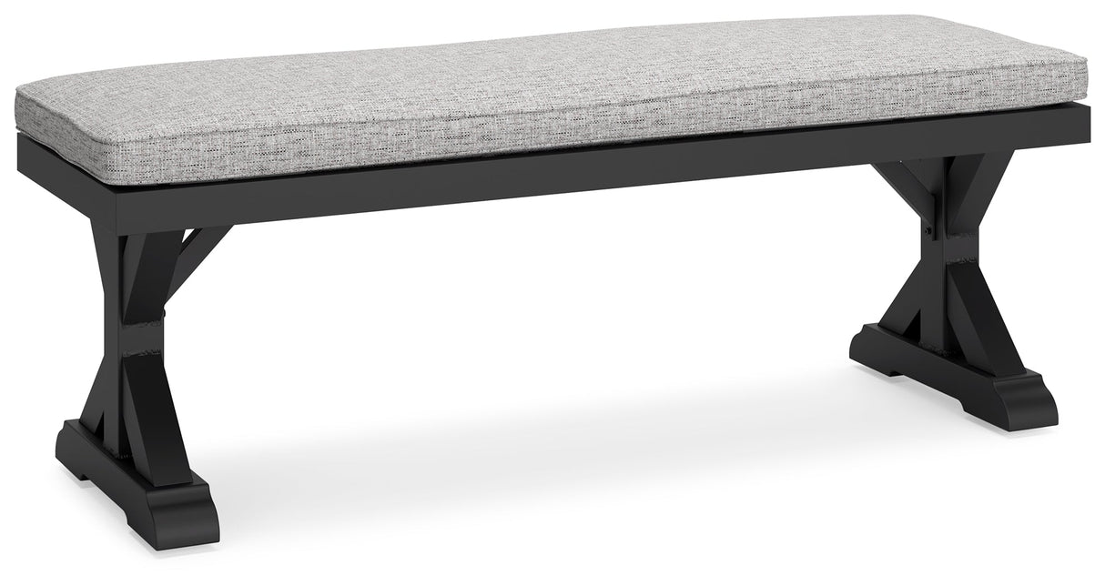 Beachcroft Black/Light Gray Outdoor Bench with Cushion