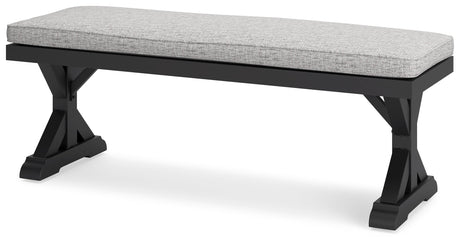 Beachcroft Black/Light Gray Outdoor Bench with Cushion