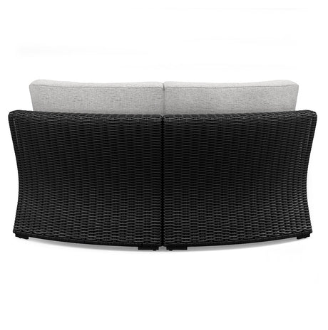 Beachcroft Black/Light Gray Outdoor Curved Corner Chair with Cushion